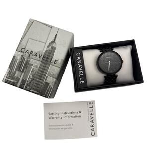Caravelle by Bulova Bracelet Watch Modern 45L171 Black Pavé Stainless Steel